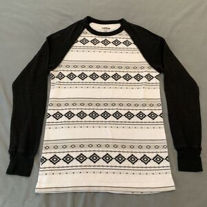 Carbon Thermal Shirt Mens Large Black White Aztec Pattern Long Sleeve Crewneck